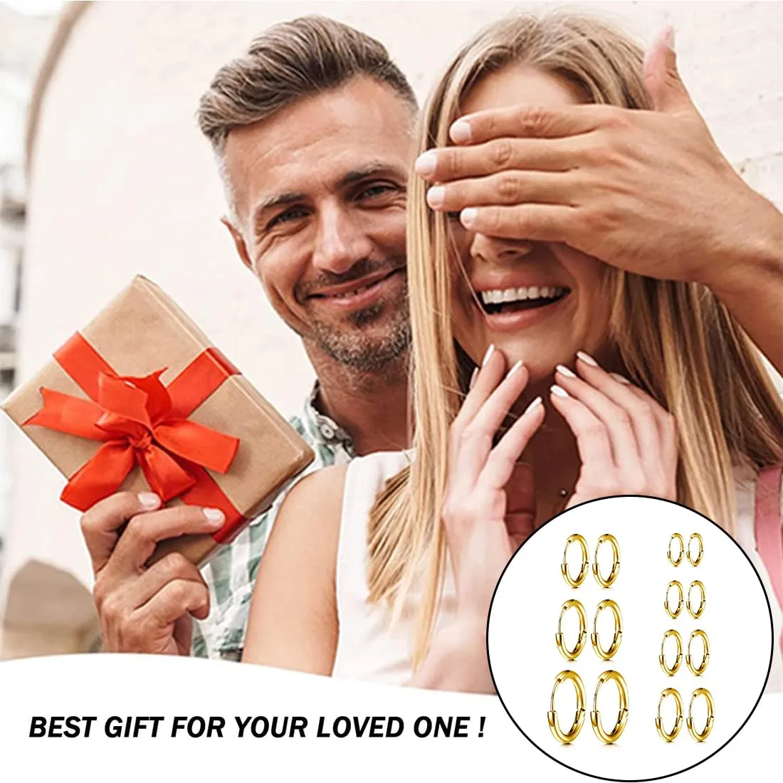 COYUN Set di 7 Paia di Orecchini a Cerchio in Acciaio Inossidabile Ipoallergenici Unisex (Oro) - immagine 6