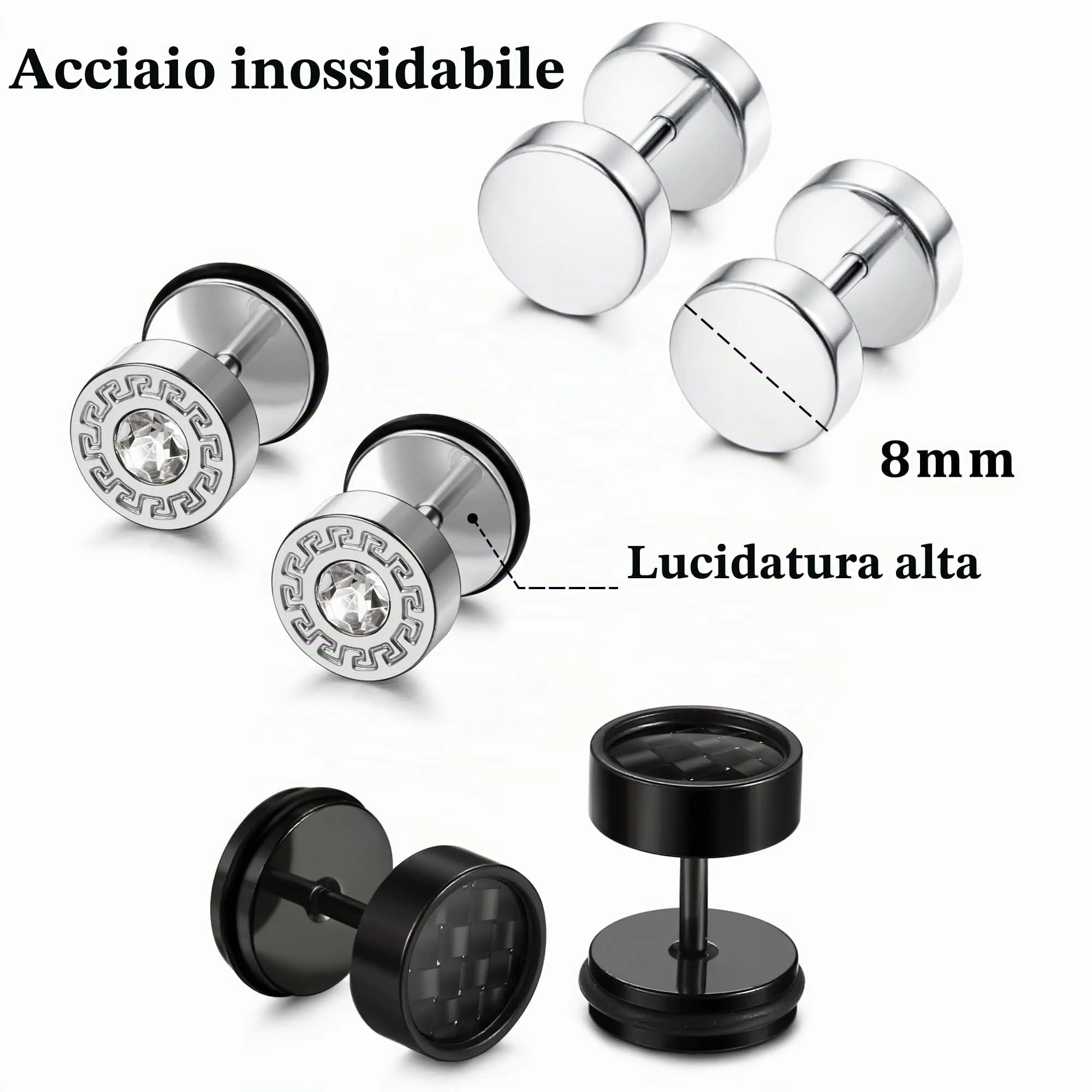 Dochais Set di 10 Paia di Orecchini in Acciaio Inossidabile per Uomo e Donna, Cerchi, Pendenti a Croce e Punti luce con Zirconi - immagine 2