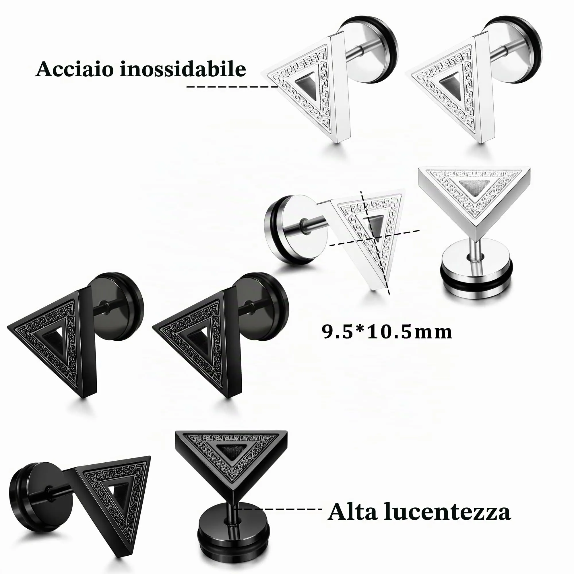 Dochais Set di 10 Paia di Orecchini in Acciaio Inossidabile per Uomo e Donna, Cerchi, Pendenti a Croce e Punti luce con Zirconi - immagine 3