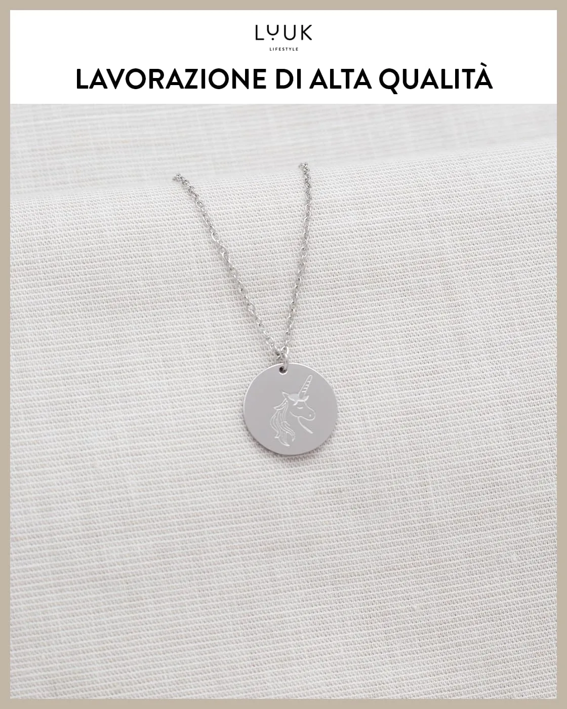 LUUK LIFESTYLE Collana in Acciaio Inox con Ciondolo Unicorno, Argento, 50cm - immagine 4