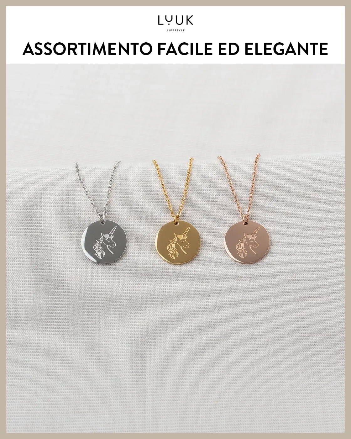 LUUK LIFESTYLE Collana in Acciaio Inox con Ciondolo Unicorno, Argento, 50cm - immagine 5
