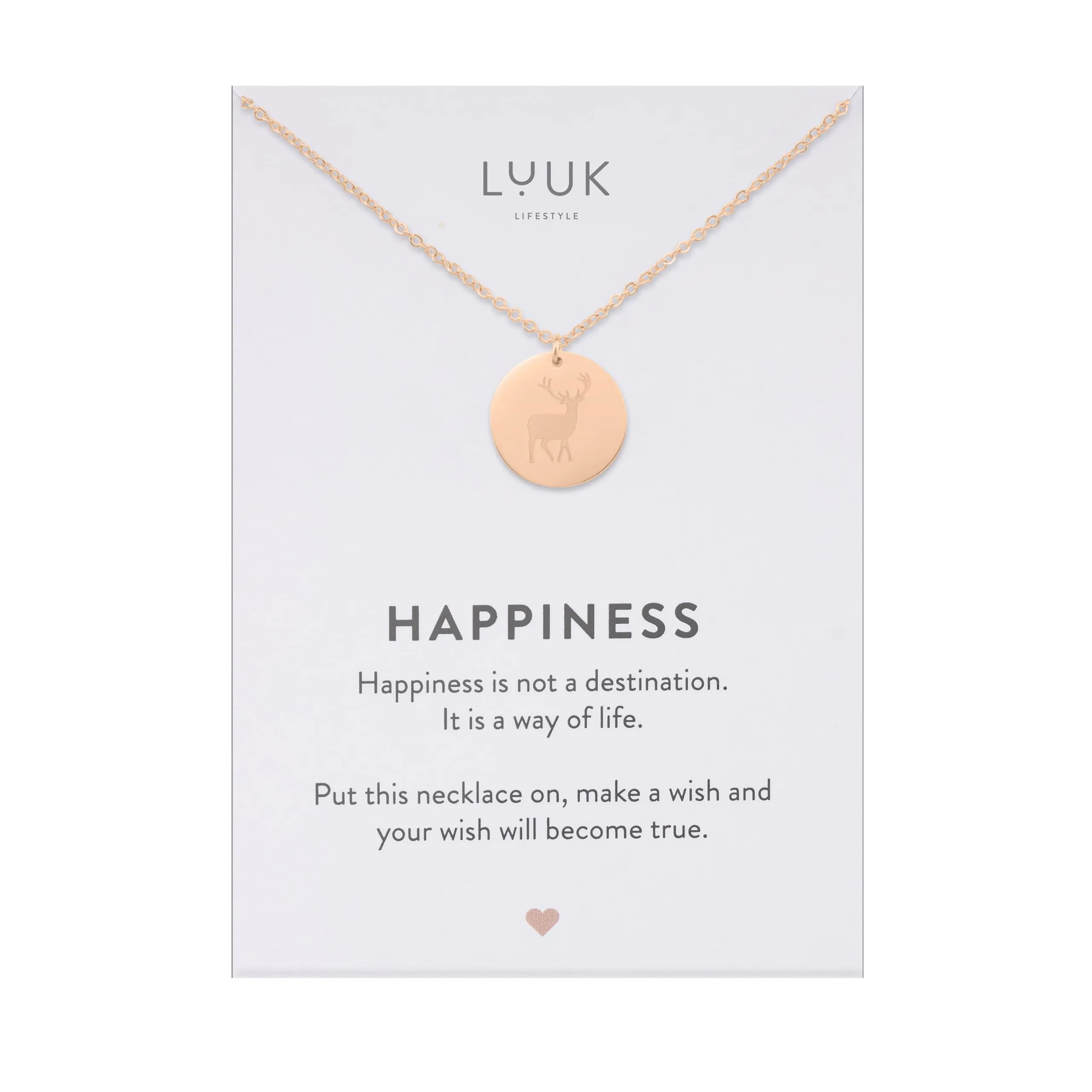 LUUK LIFESTYLE Collana con Ciondolo Medaglia Cervo, Oro Rosa, 50cm - immagine 1