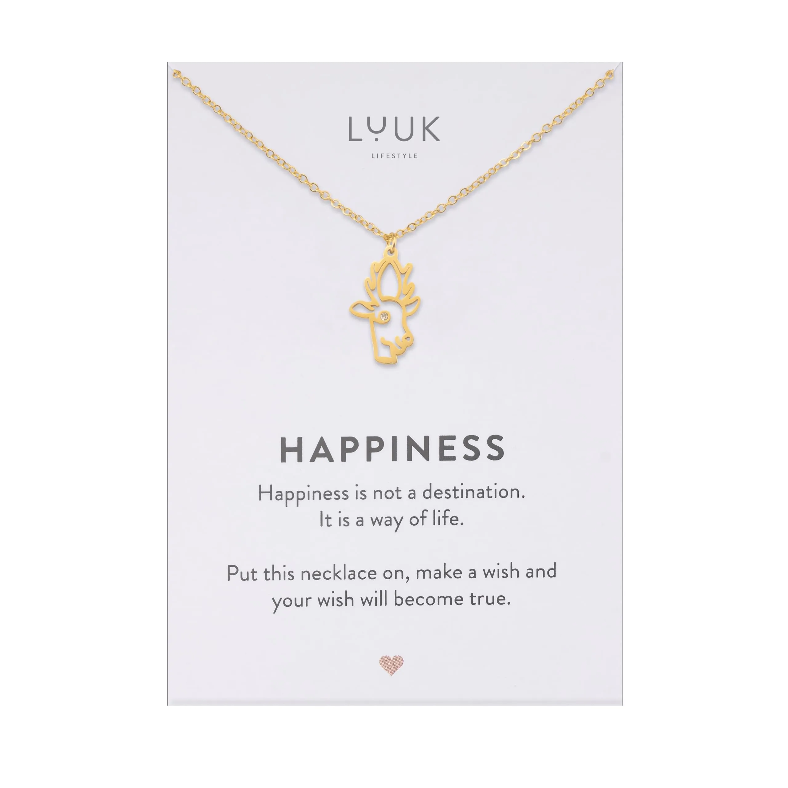 LUUK LIFESTYLE Collana in Acciaio Inox con Ciondolo Cervo, Oro, 50cm - immagine 1