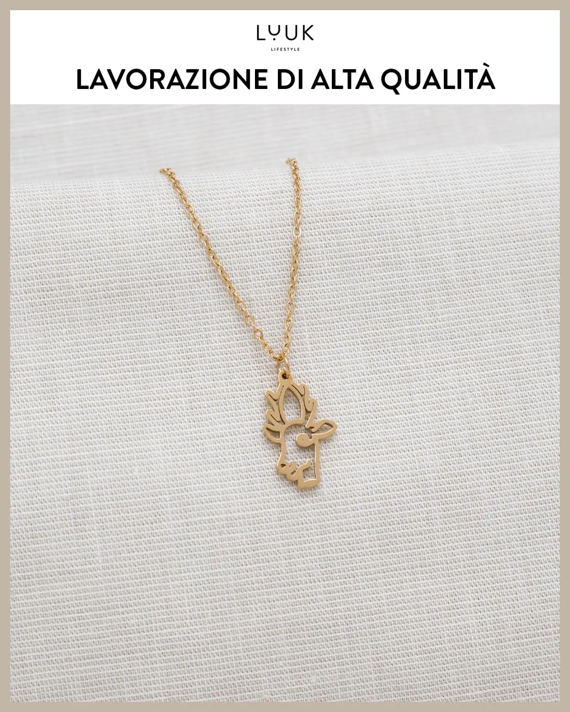 LUUK LIFESTYLE Collana in Acciaio Inox con Ciondolo Cervo, Oro, 50cm - immagine 4