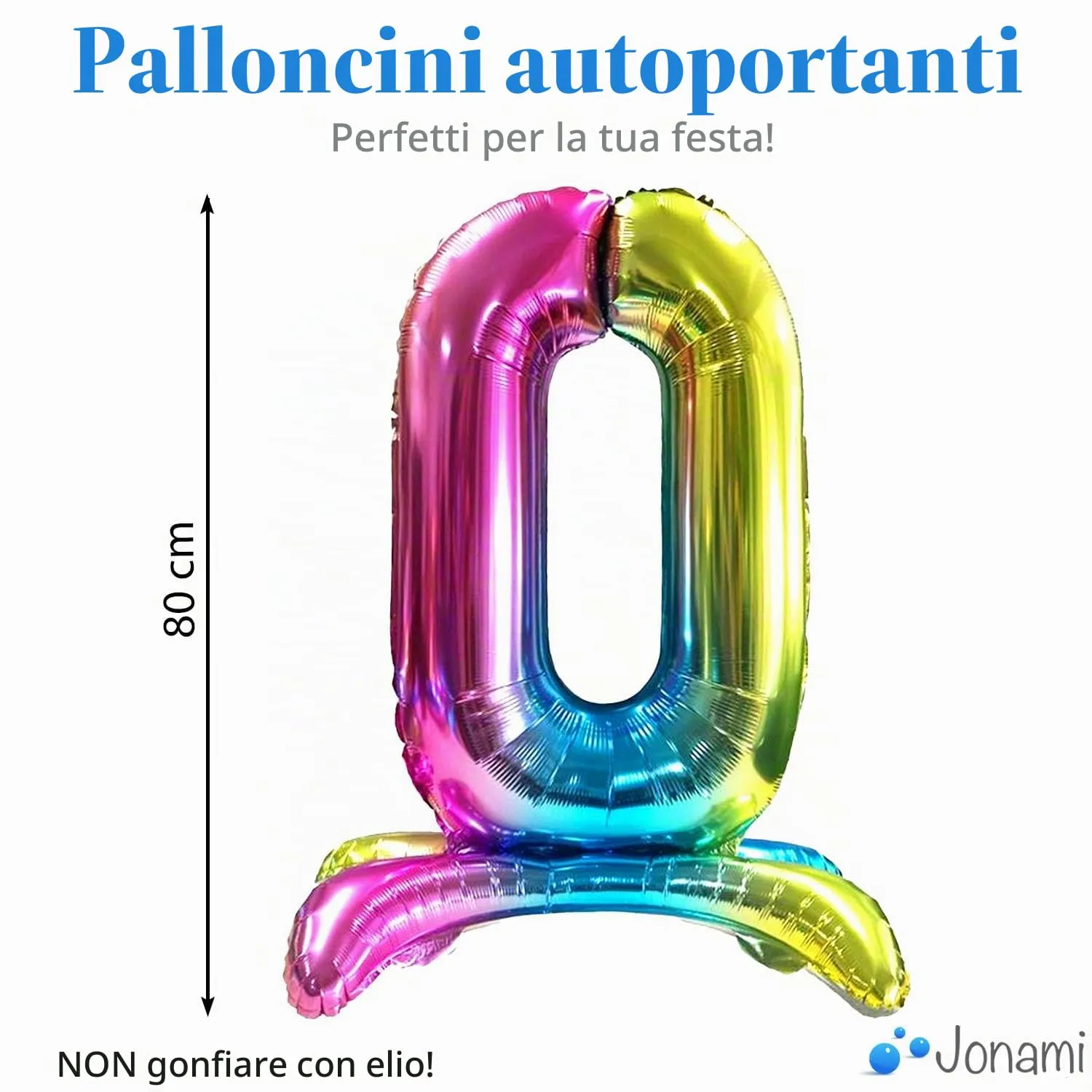 Jonami Palloncino Numero 0 Gigante Multicolore Metallizzato in Piedi, 82 cm - immagine 2