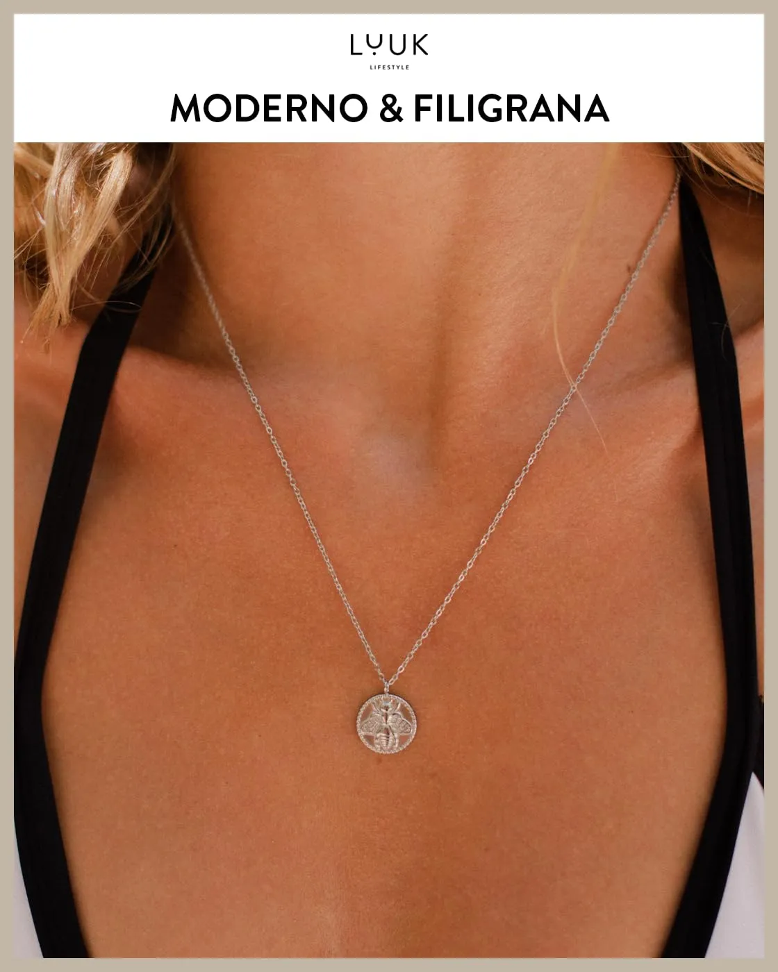 LUUK LIFESTYLE Collana in Acciaio Inox con Ciondolo Ape Regina, Argento, 50cm - immagine 3
