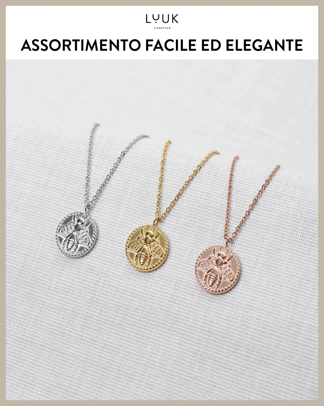 LUUK LIFESTYLE Collana in Acciaio Inox con Ciondolo Ape Regina, Argento, 50cm - immagine 5