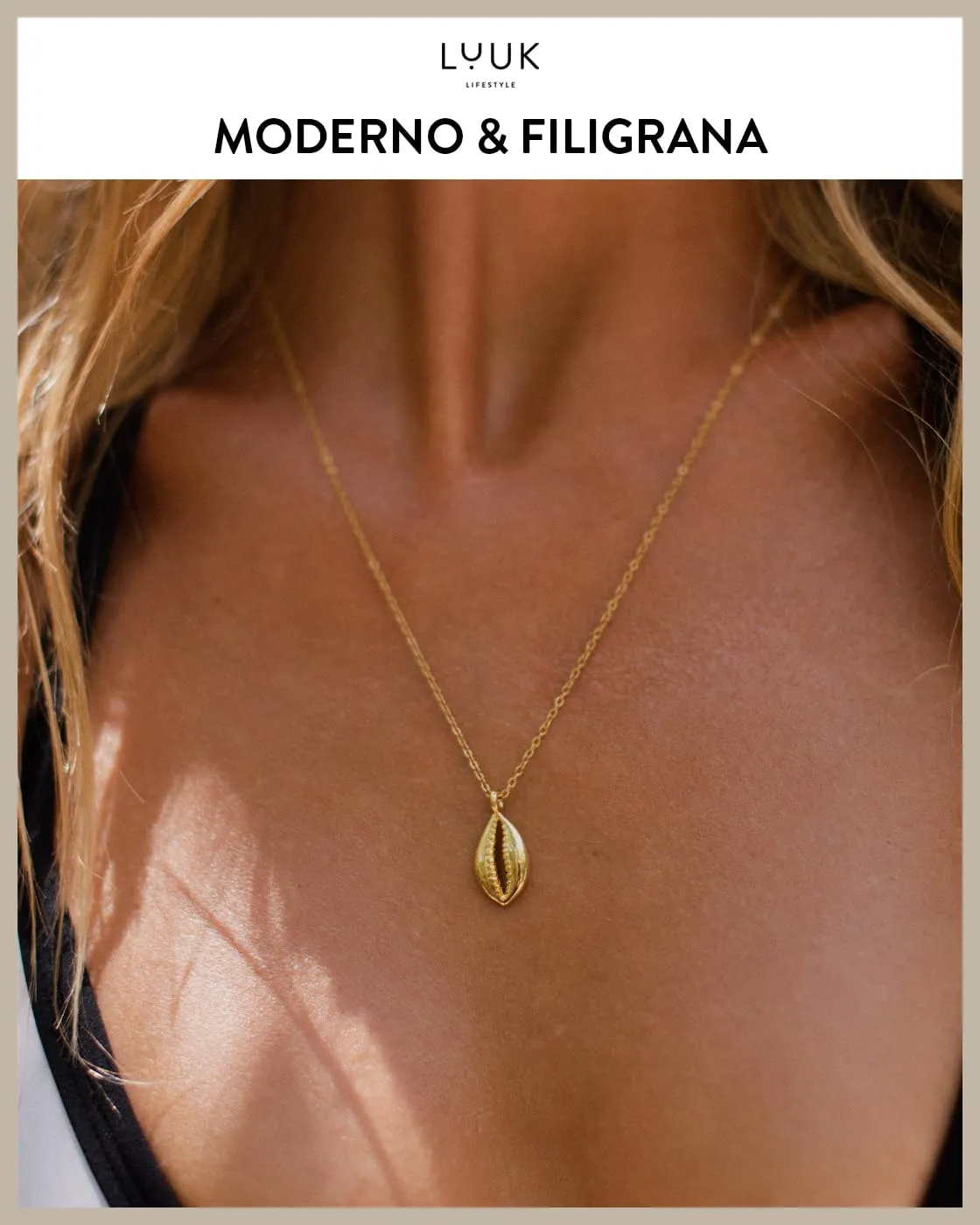 LUUK LIFESTYLE Collana con Ciondolo Piccola Conchiglia, Oro, 50cm - immagine 3
