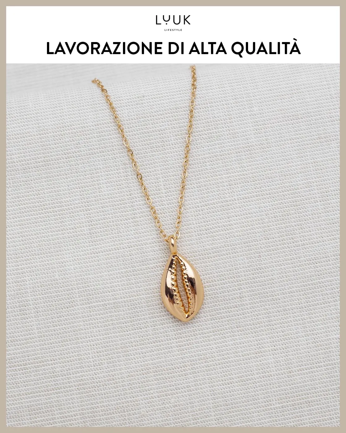 LUUK LIFESTYLE Collana con Ciondolo Piccola Conchiglia, Oro, 50cm - immagine 4
