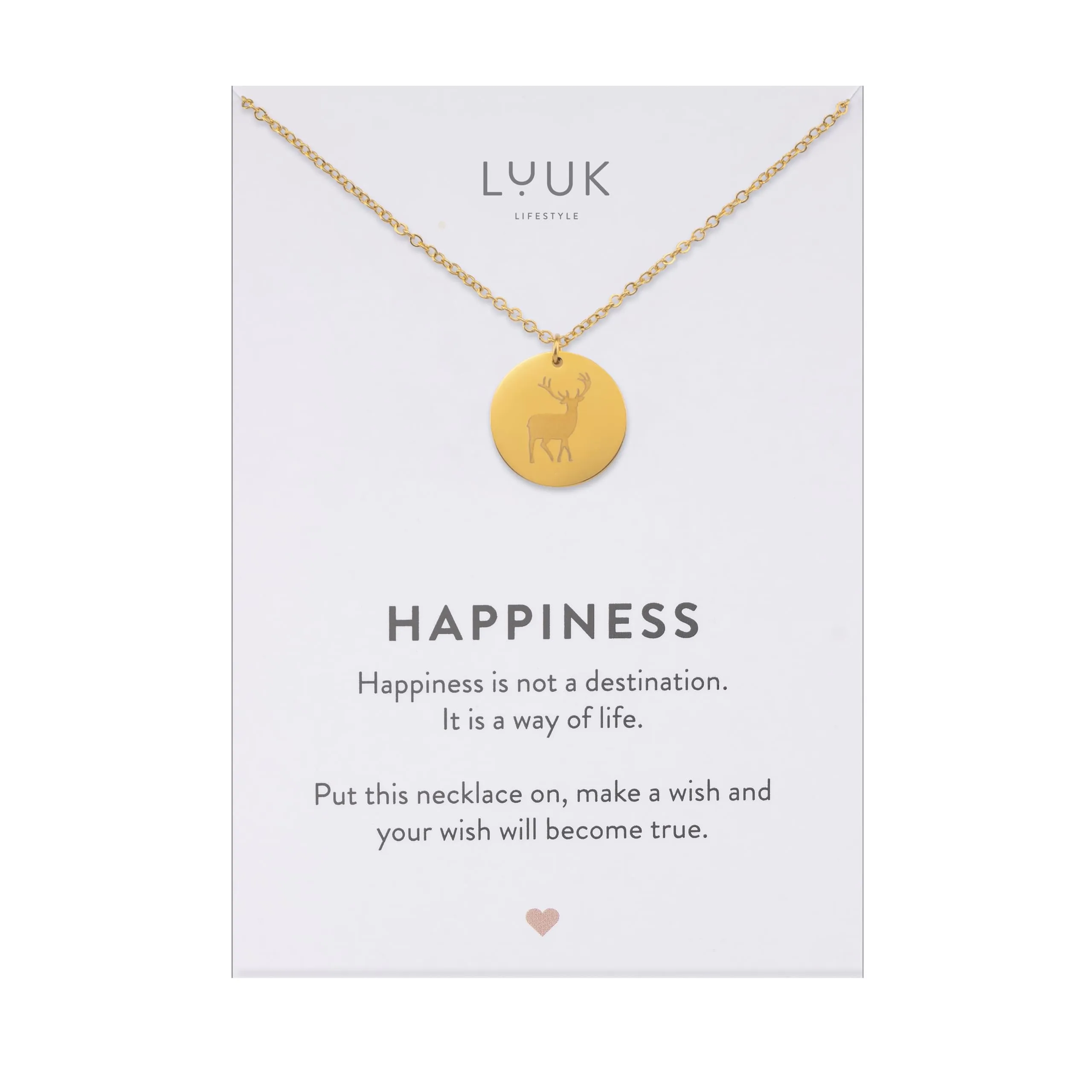 LUUK LIFESTYLE Collana in Acciaio Inox con Ciondolo Medaglia Cervo, Oro, 50cm - immagine 1