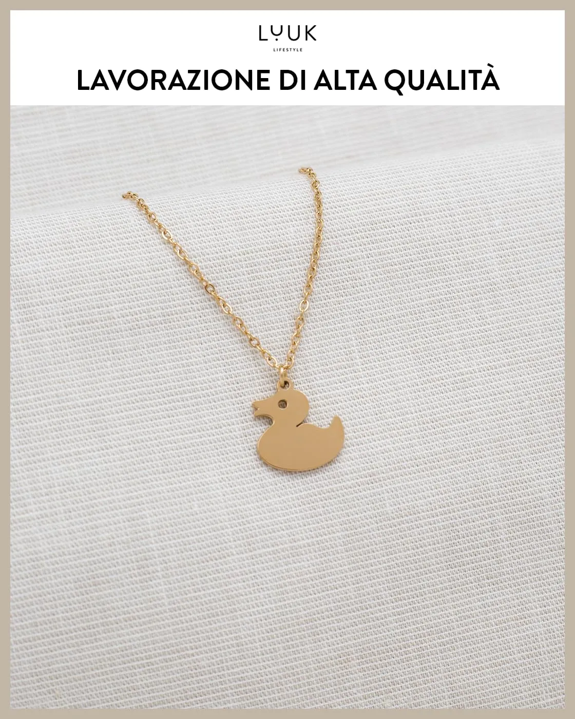 LUUK LIFESTYLE Collana in Acciaio Inox con Ciondolo Paperella, Oro, 50cm - immagine 4