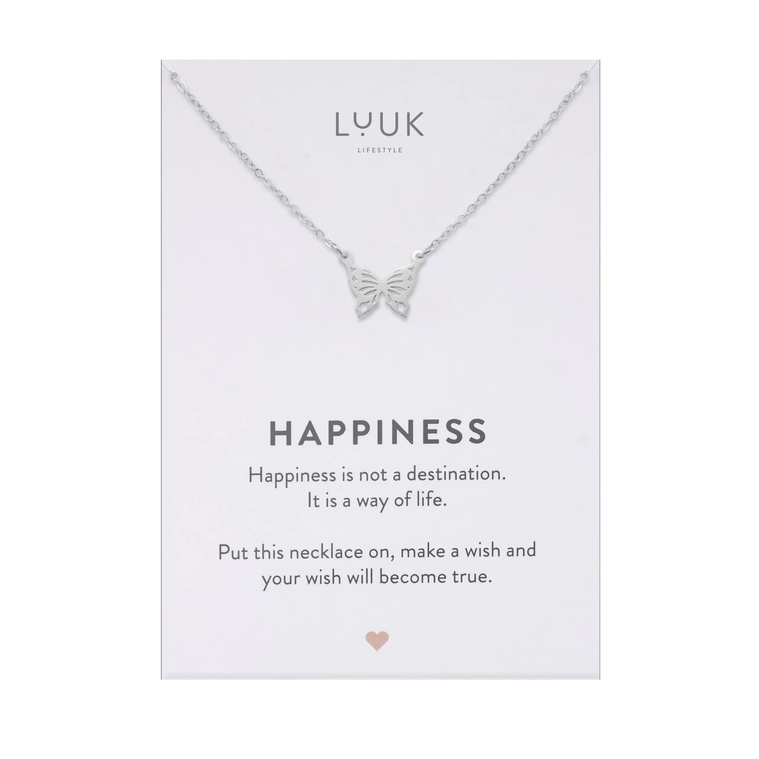 LUUK LIFESTYLE Collana in Acciaio Inox con Ciondolo Farfalla, Argento, 50cm - immagine 1
