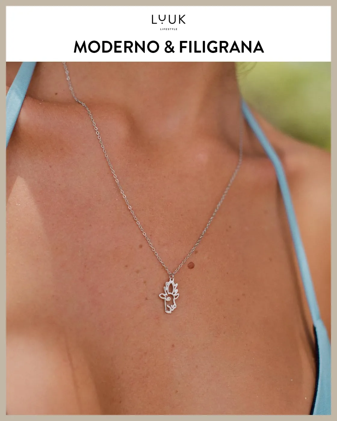 LUUK LIFESTYLE Collana in Acciaio Inox con Ciondolo Cervo, Argento, 50cm - immagine 3