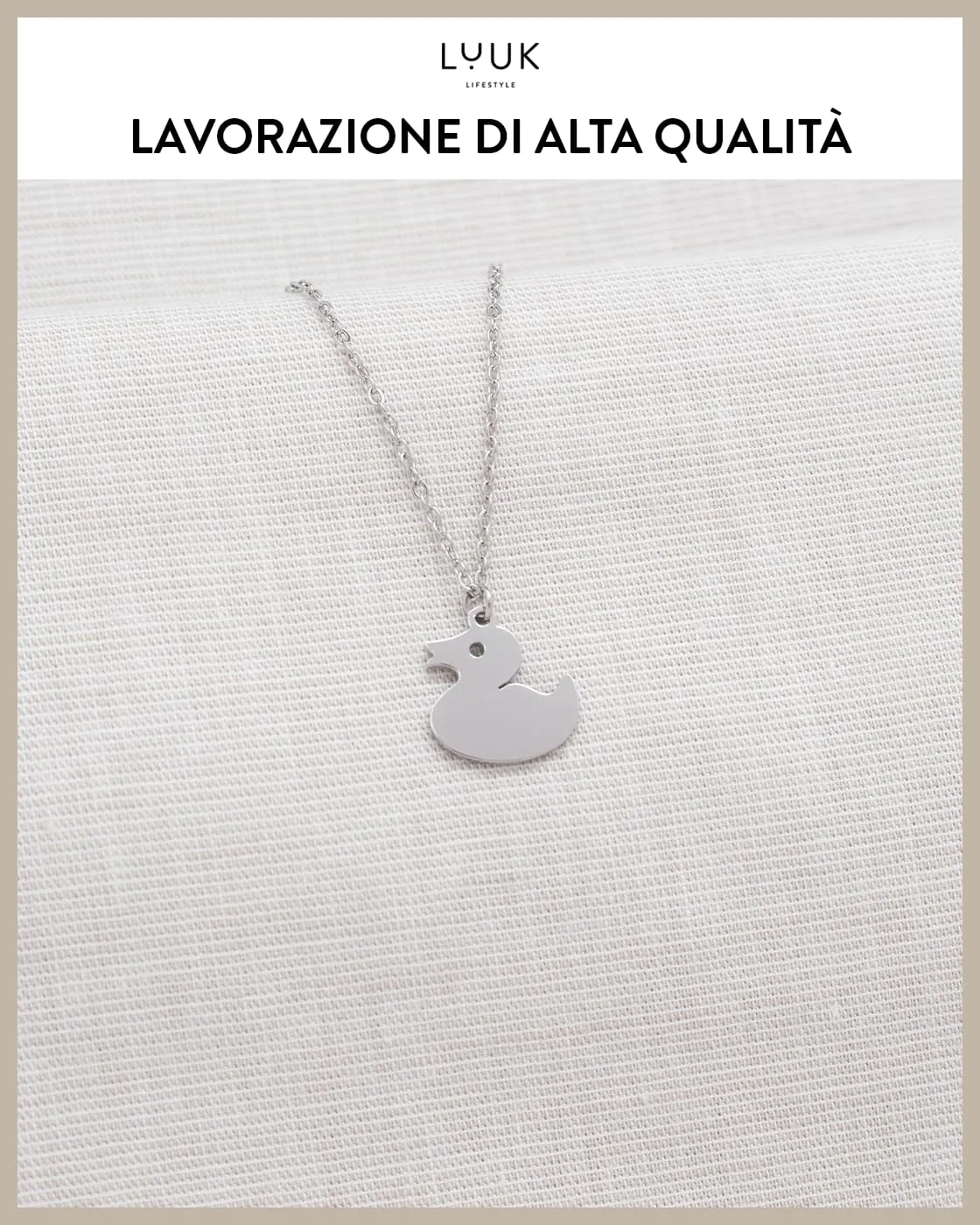 LUUK LIFESTYLE Collana in Acciaio Inox con Ciondolo Paperella, Argento, 50cm - immagine 4