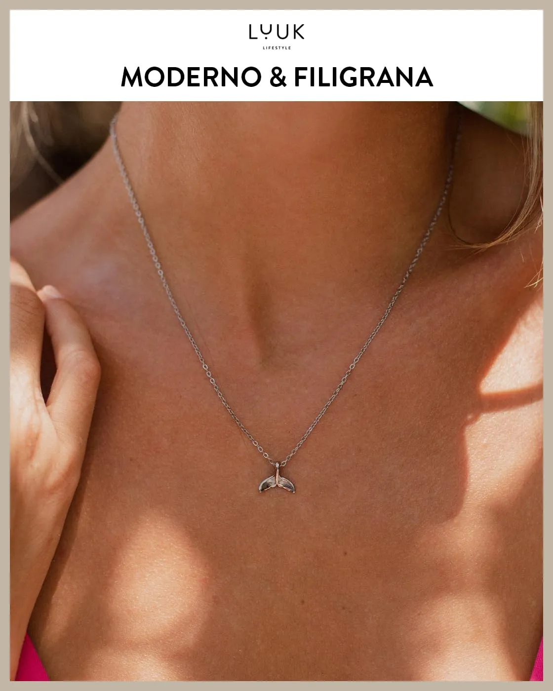 LUUK LIFESTYLE Collana con Ciondolo Pinna di Balena, Argento, 50cm - immagine 3