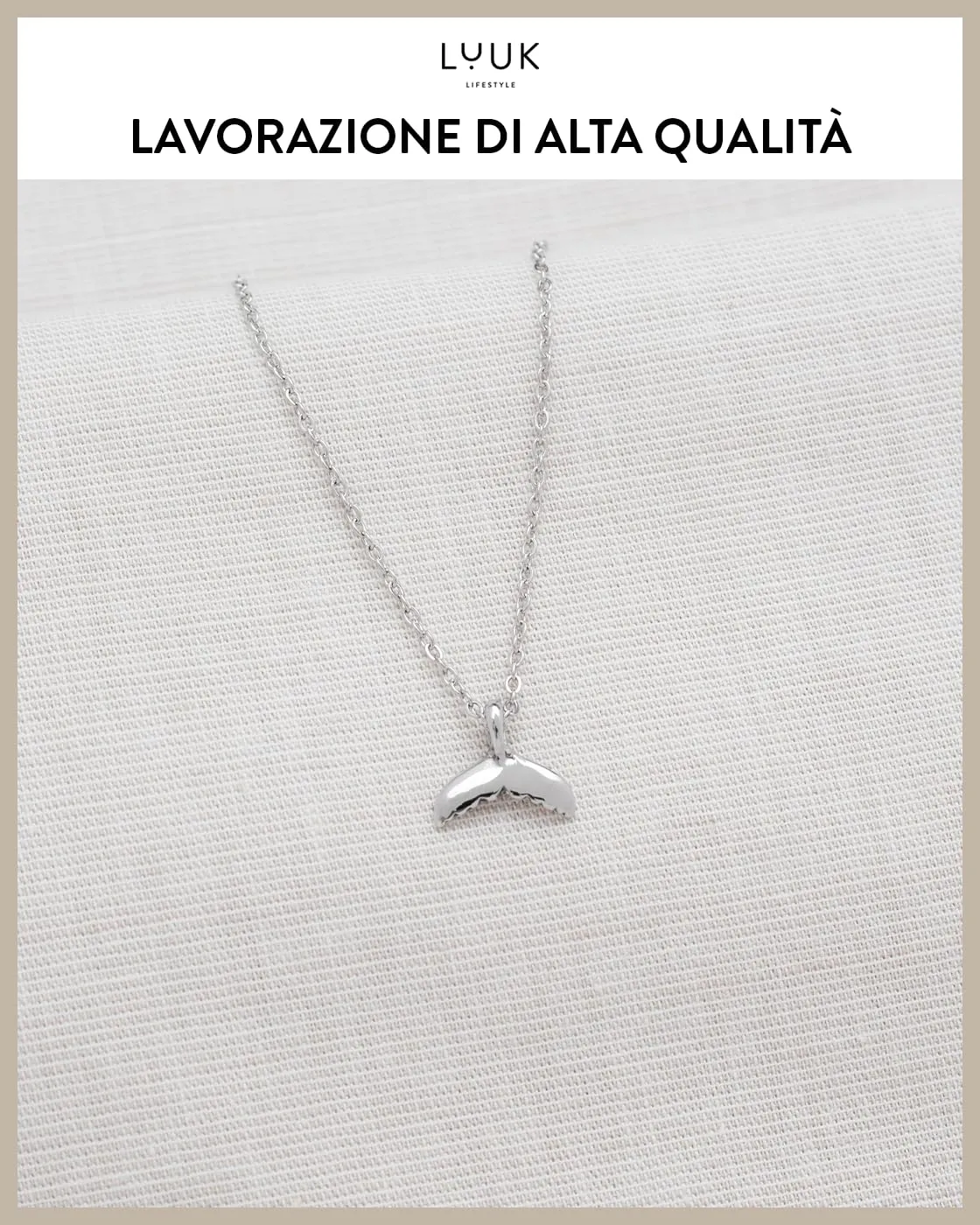 LUUK LIFESTYLE Collana con Ciondolo Pinna di Balena, Argento, 50cm - immagine 4