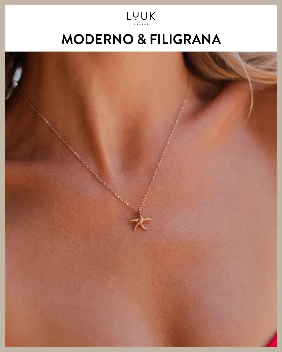 LUUK LIFESTYLE Collana con Ciondolo Stella Marina, Oro Rosa, 50cm - immagine 3