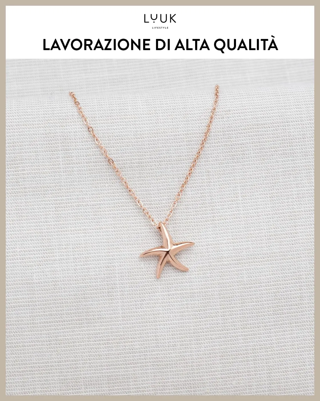 LUUK LIFESTYLE Collana con Ciondolo Stella Marina, Oro Rosa, 50cm - immagine 4