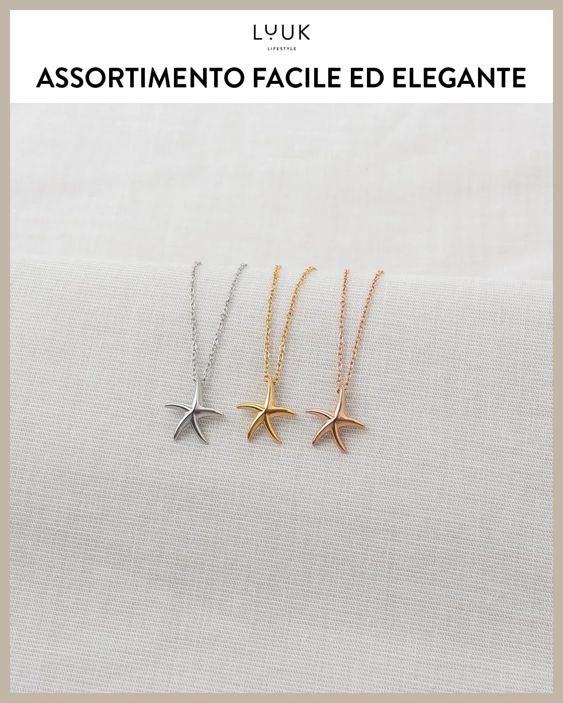 LUUK LIFESTYLE Collana con Ciondolo Stella Marina, Oro Rosa, 50cm - immagine 5