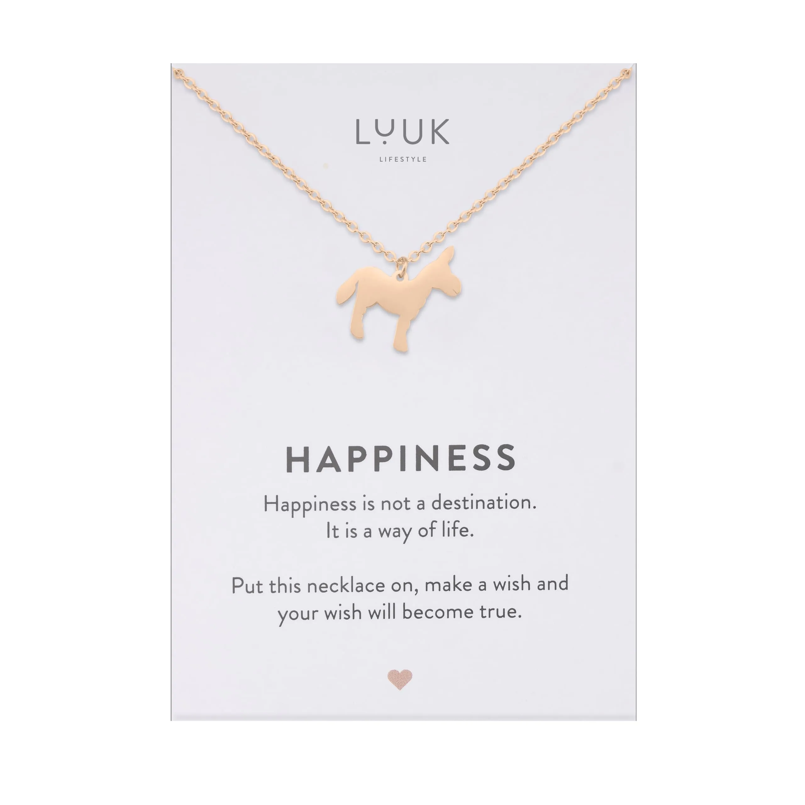LUUK LIFESTYLE Collana in Acciaio Inox con Ciondolo Asino, Oro Rosa, 50cm - immagine 1
