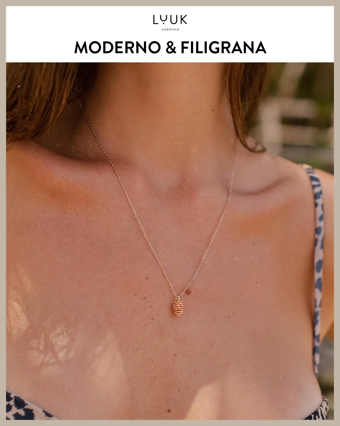 LUUK LIFESTYLE Collana in Acciaio Inossidabile con Ciondolo Pigna, Oro Rosa, 50cm - immagine 3