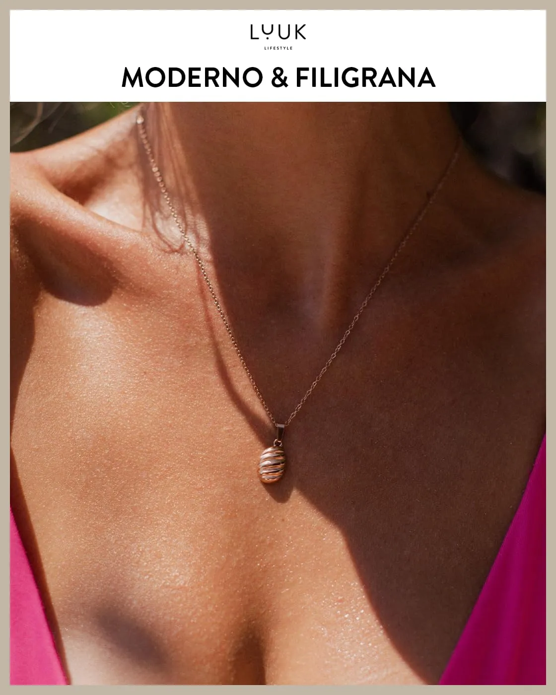 LUUK LIFESTYLE Collana in Acciaio Inossidabile con Ciondolo Baguette, Oro Rosa, 50cm - immagine 3