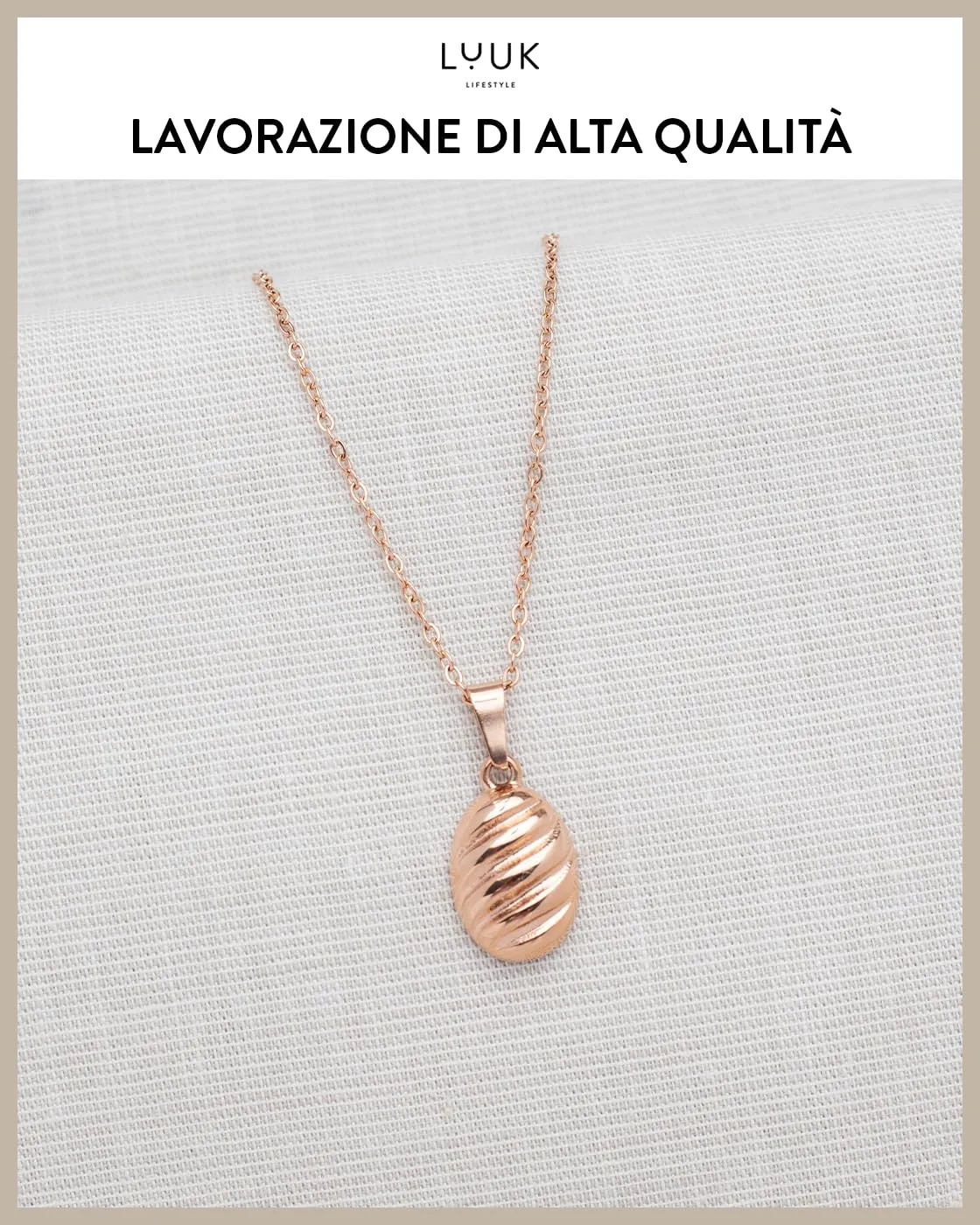 LUUK LIFESTYLE Collana in Acciaio Inossidabile con Ciondolo Baguette, Oro Rosa, 50cm - immagine 4