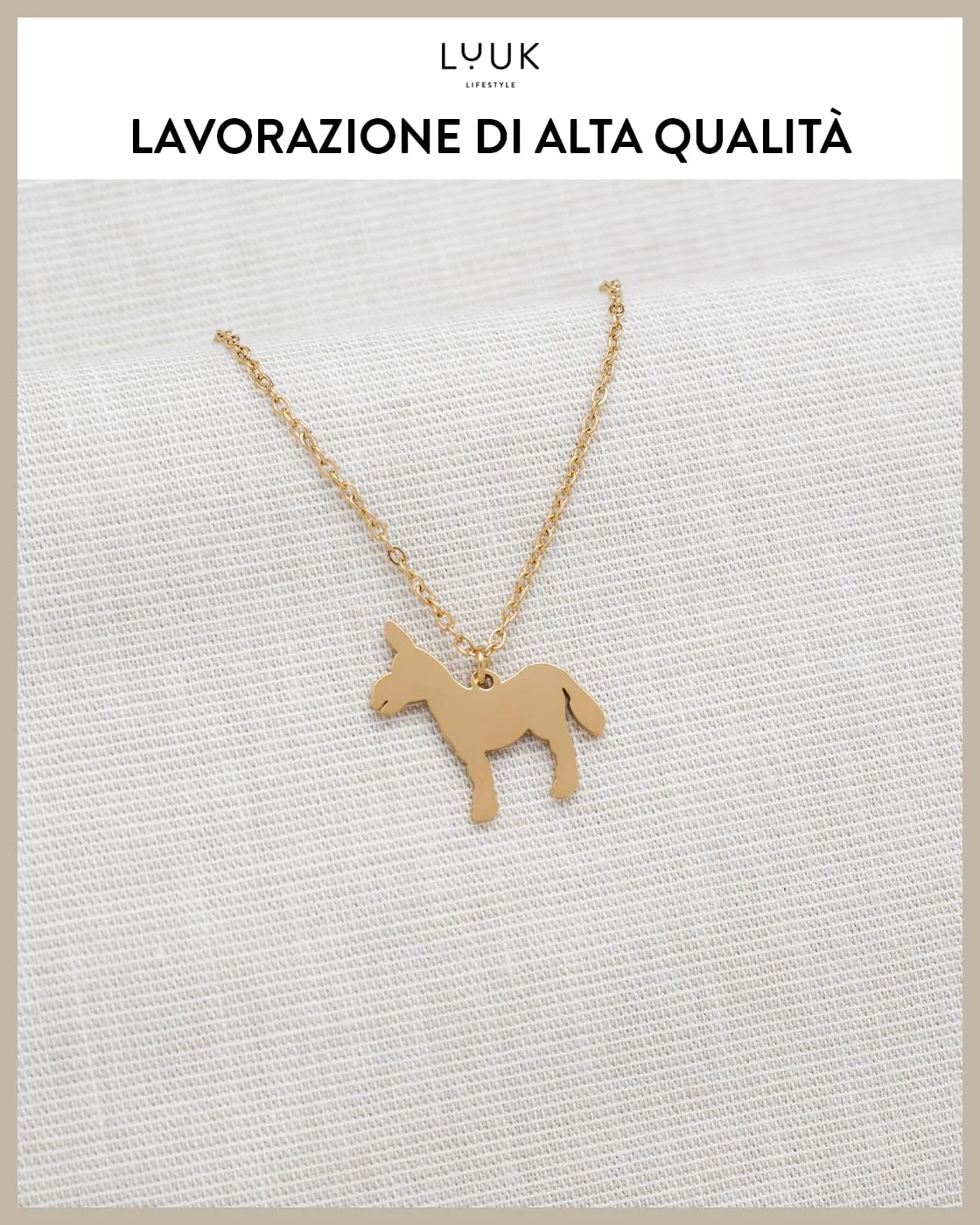 LUUK LIFESTYLE Collana Acciaio Inox con Ciondolo Asino, Oro, 50cm - immagine 4
