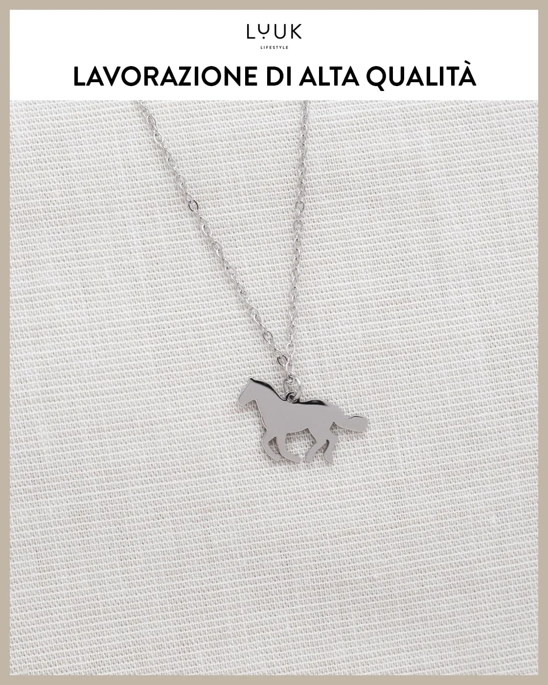 LUUK LIFESTYLE Collana in Acciaio Inox con Ciondolo Cavallo, Argento, 50cm - immagine 4
