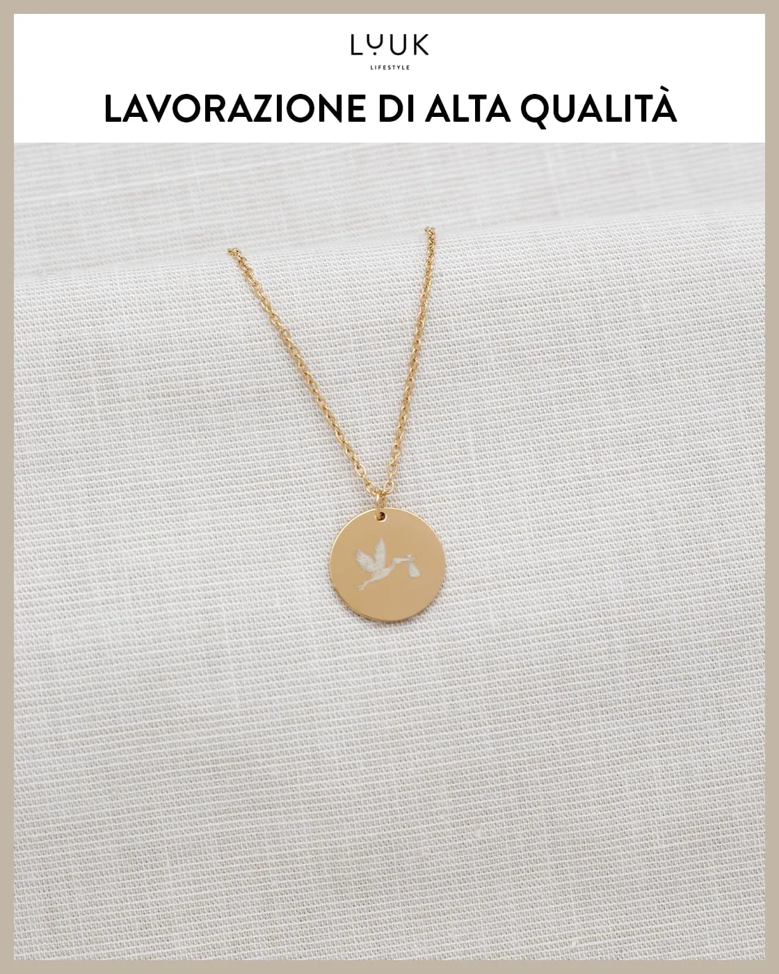 LUUK LIFESTYLE Collana in Acciaio Inox con Ciondolo Cicogna, Oro, 50cm - immagine 4