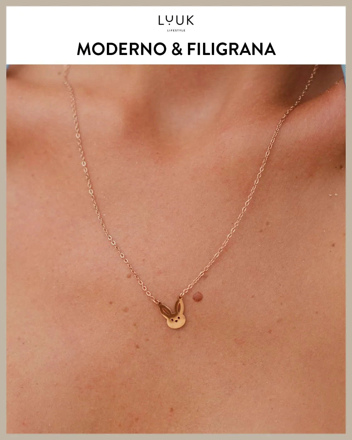 LUUK LIFESTYLE Collana con Ciondolo Coniglietto, Oro Rosa, 50cm - immagine 3