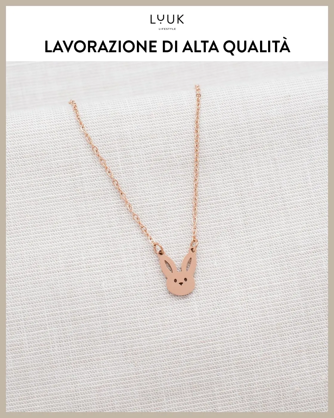 LUUK LIFESTYLE Collana con Ciondolo Coniglietto, Oro Rosa, 50cm - immagine 4
