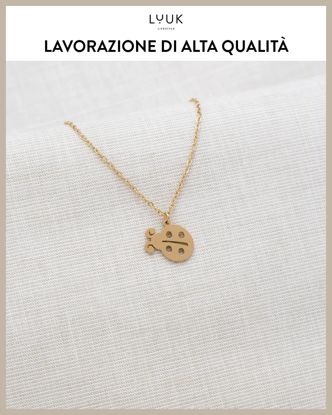 LUUK LIFESTYLE Collana in Acciaio Inox con Ciondolo Coccinella, Oro, 50cm - immagine 4