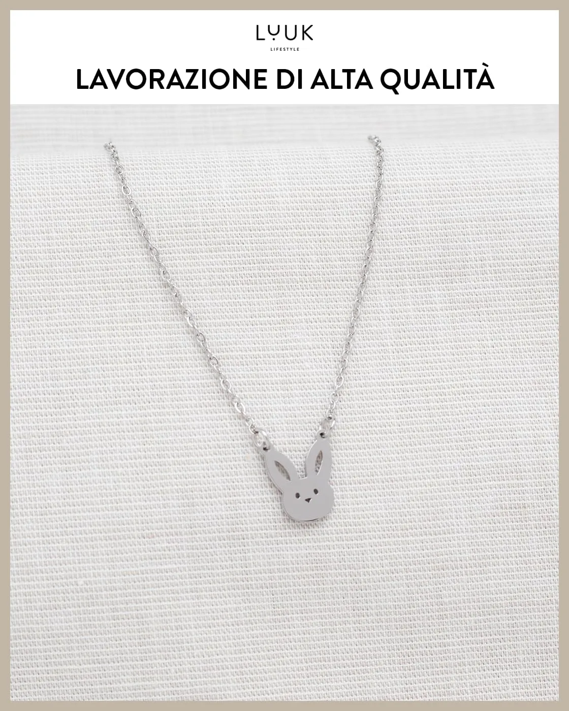 LUUK LIFESTYLE Collana Acciaio Inox con Ciondolo Coniglietto, Argento, 50cm - immagine 4