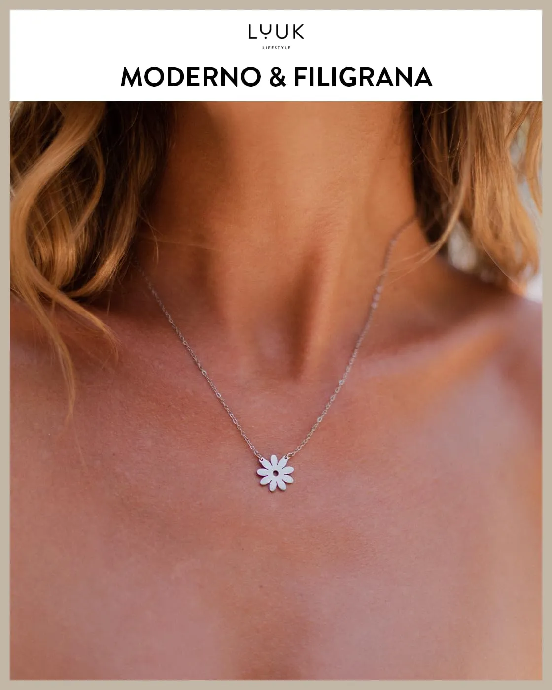 LUUK LIFESTYLE Collana in Acciaio Inox con Ciondolo Margherita, Argento, 50cm - immagine 3