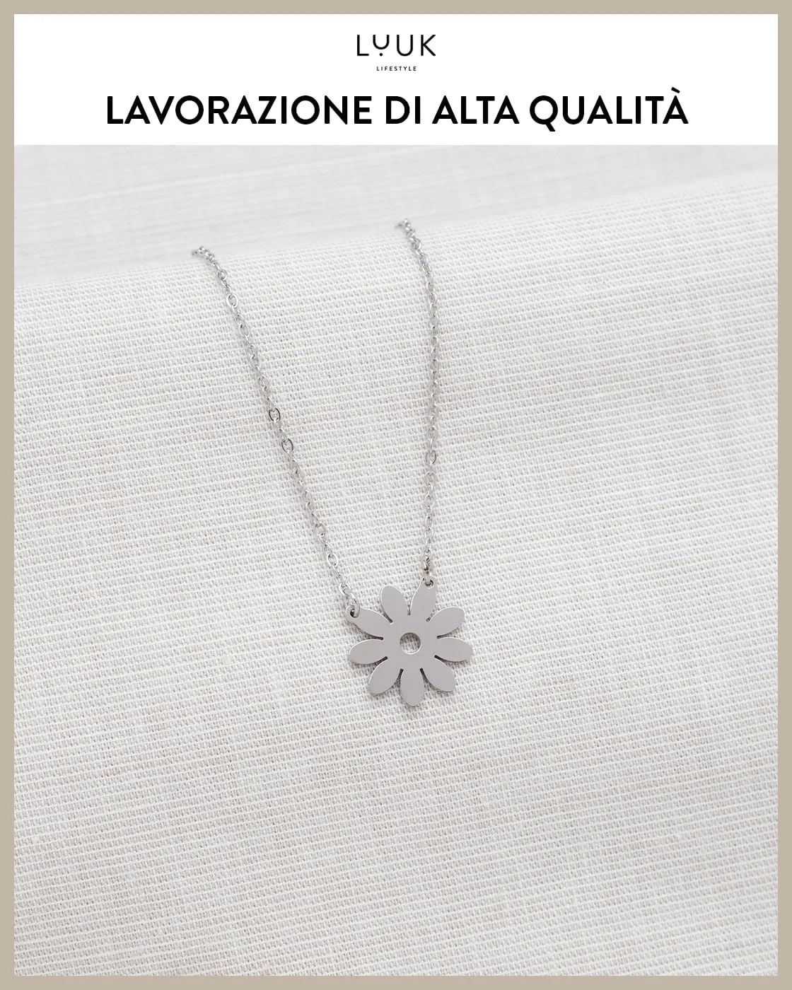 LUUK LIFESTYLE Collana in Acciaio Inox con Ciondolo Margherita, Argento, 50cm - immagine 4
