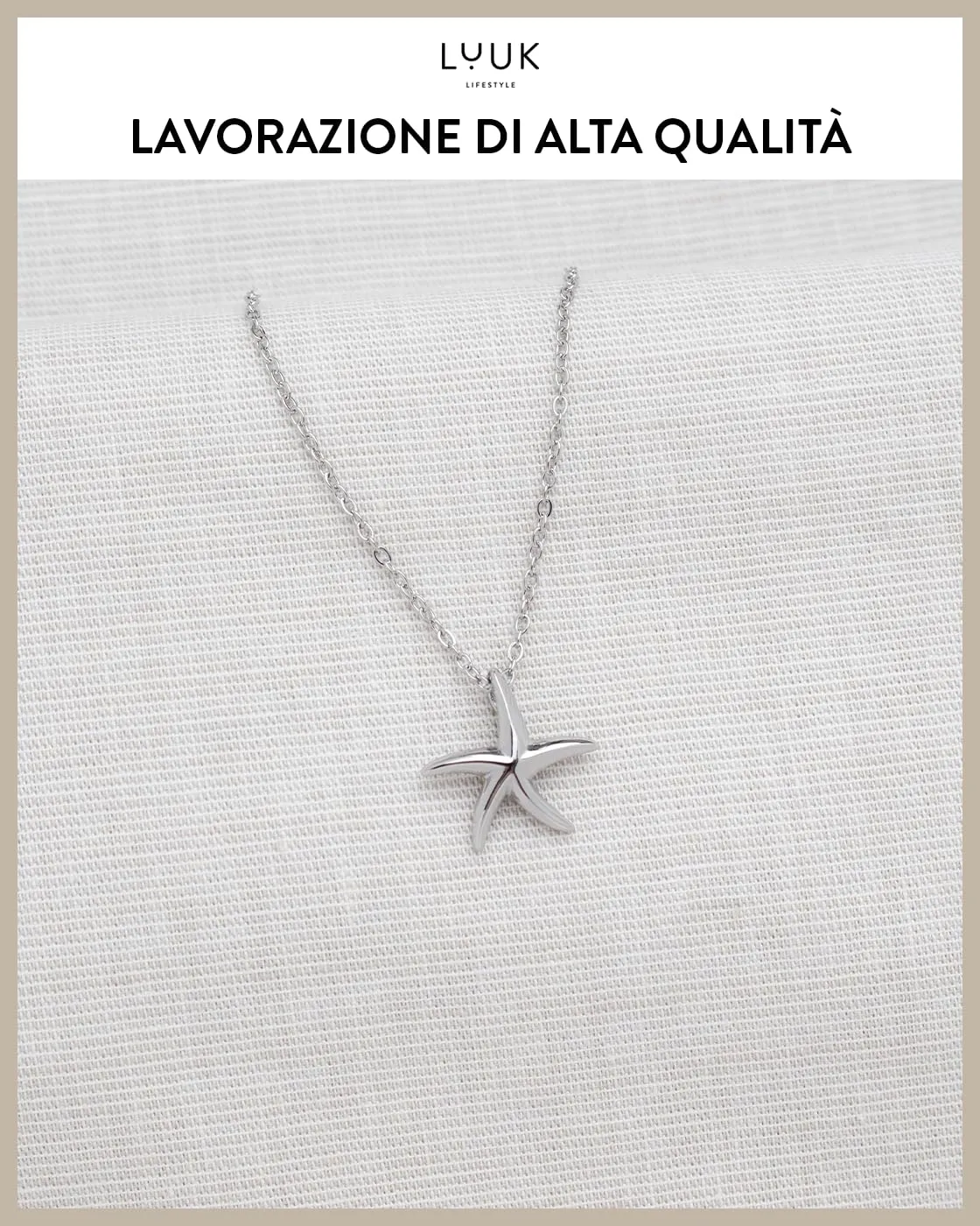 LUUK LIFESTYLE Collana con Ciondolo Stella Marina, Argento, 50cm - immagine 4