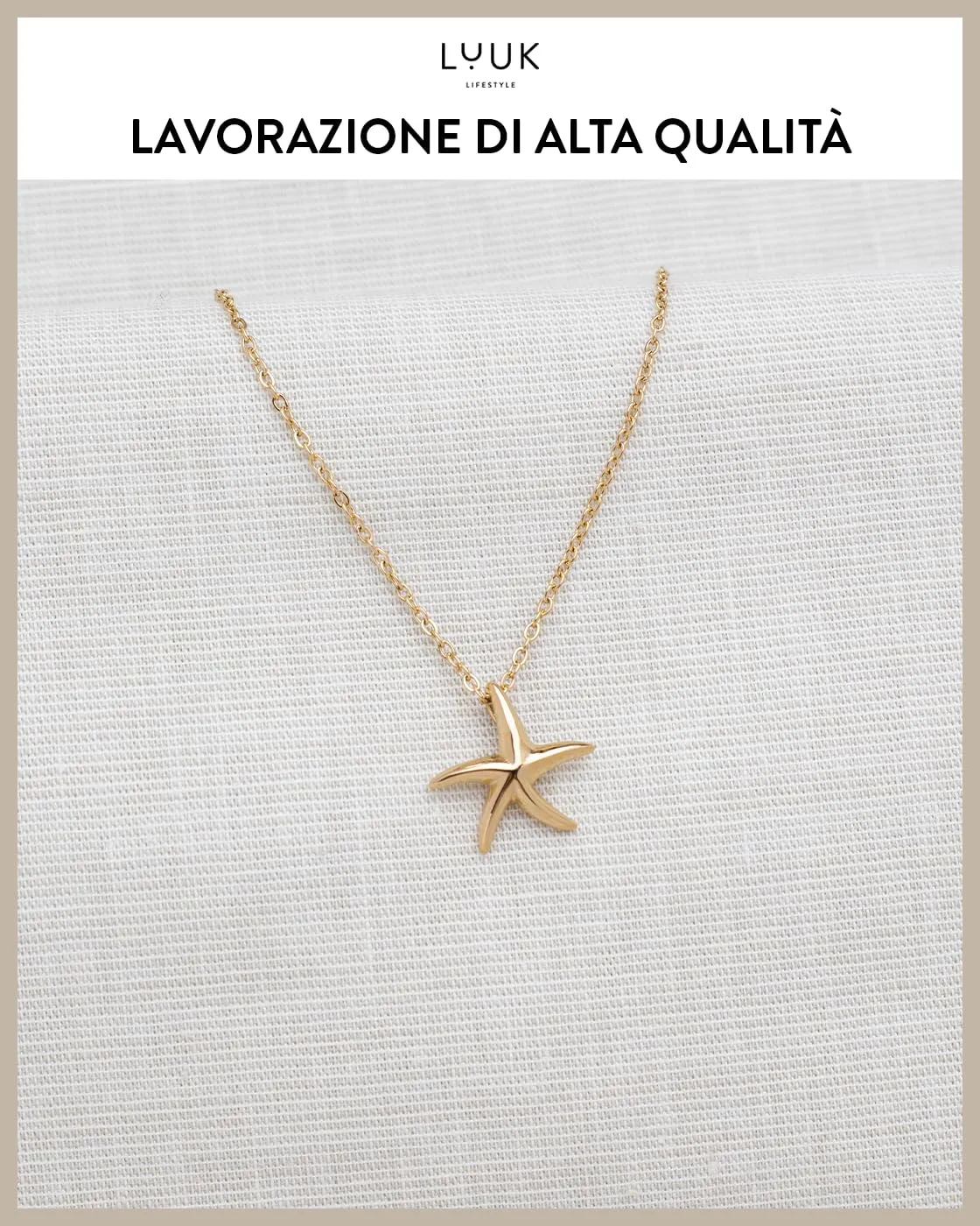 LUUK LIFESTYLE Collana in Acciaio Inox con Ciondolo Stella Marina, Oro, 50cm - immagine 4