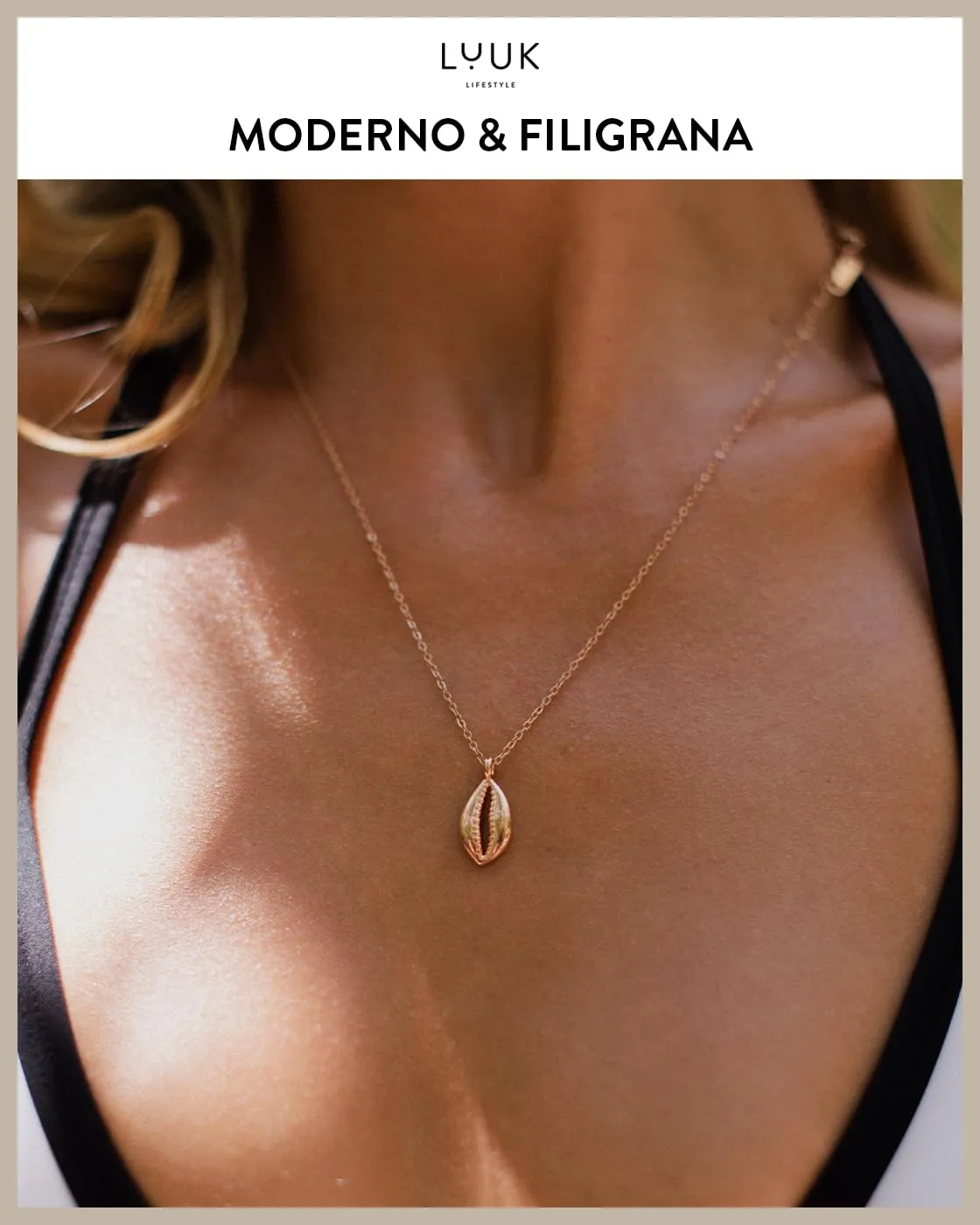 LUUK LIFESTYLE Collana con Ciondolo Piccola Conchiglia, Oro Rosa, 50cm - immagine 3