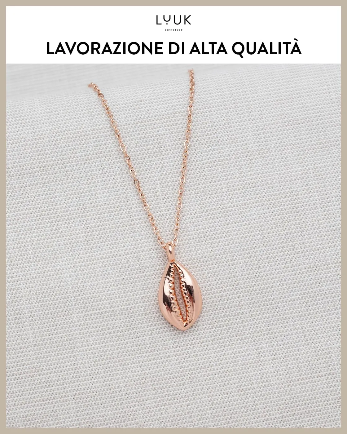 LUUK LIFESTYLE Collana con Ciondolo Piccola Conchiglia, Oro Rosa, 50cm - immagine 4