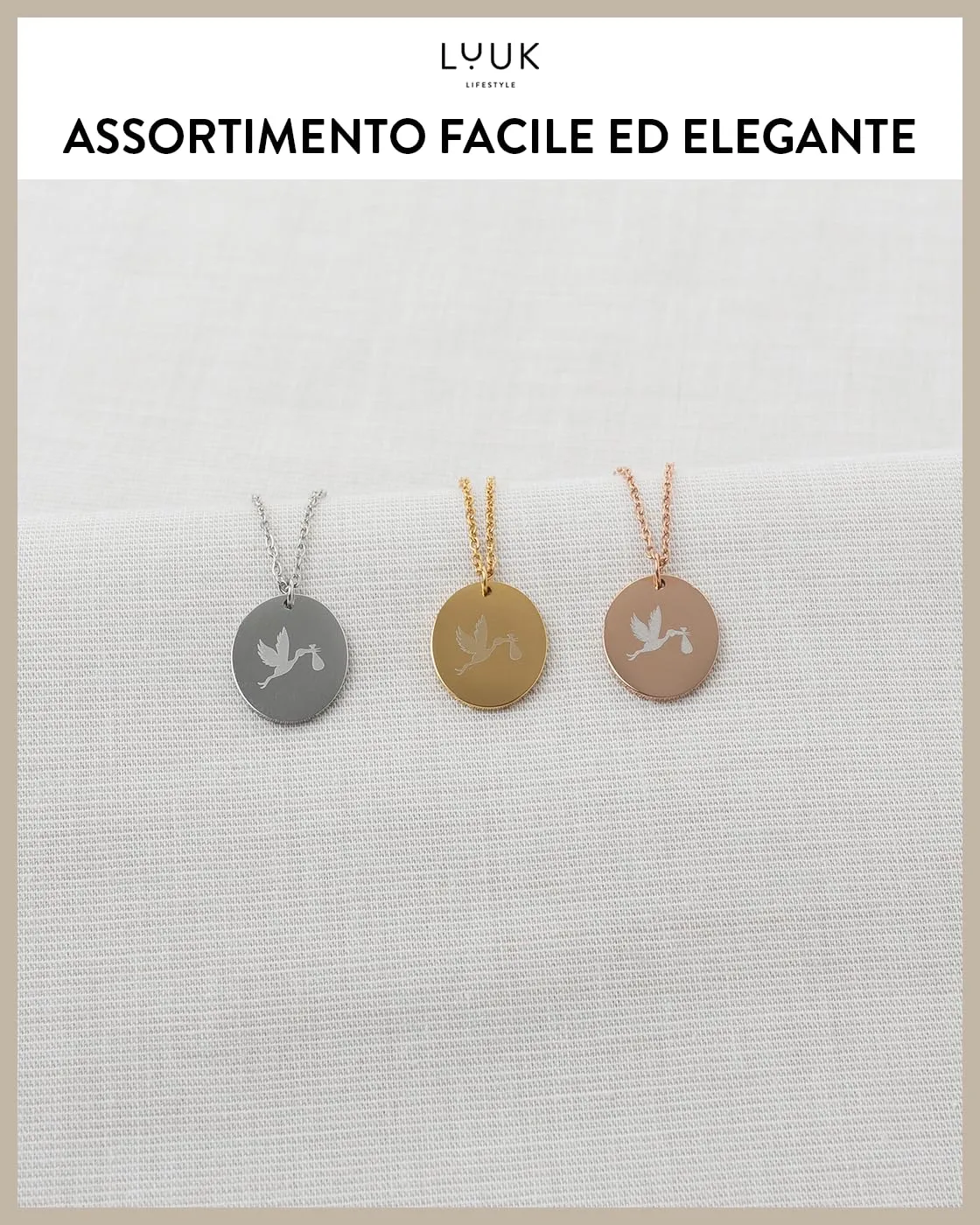 LUUK LIFESTYLE Collana in Acciaio Inox con Ciondolo Cicogna, Argento, 50cm - immagine 5