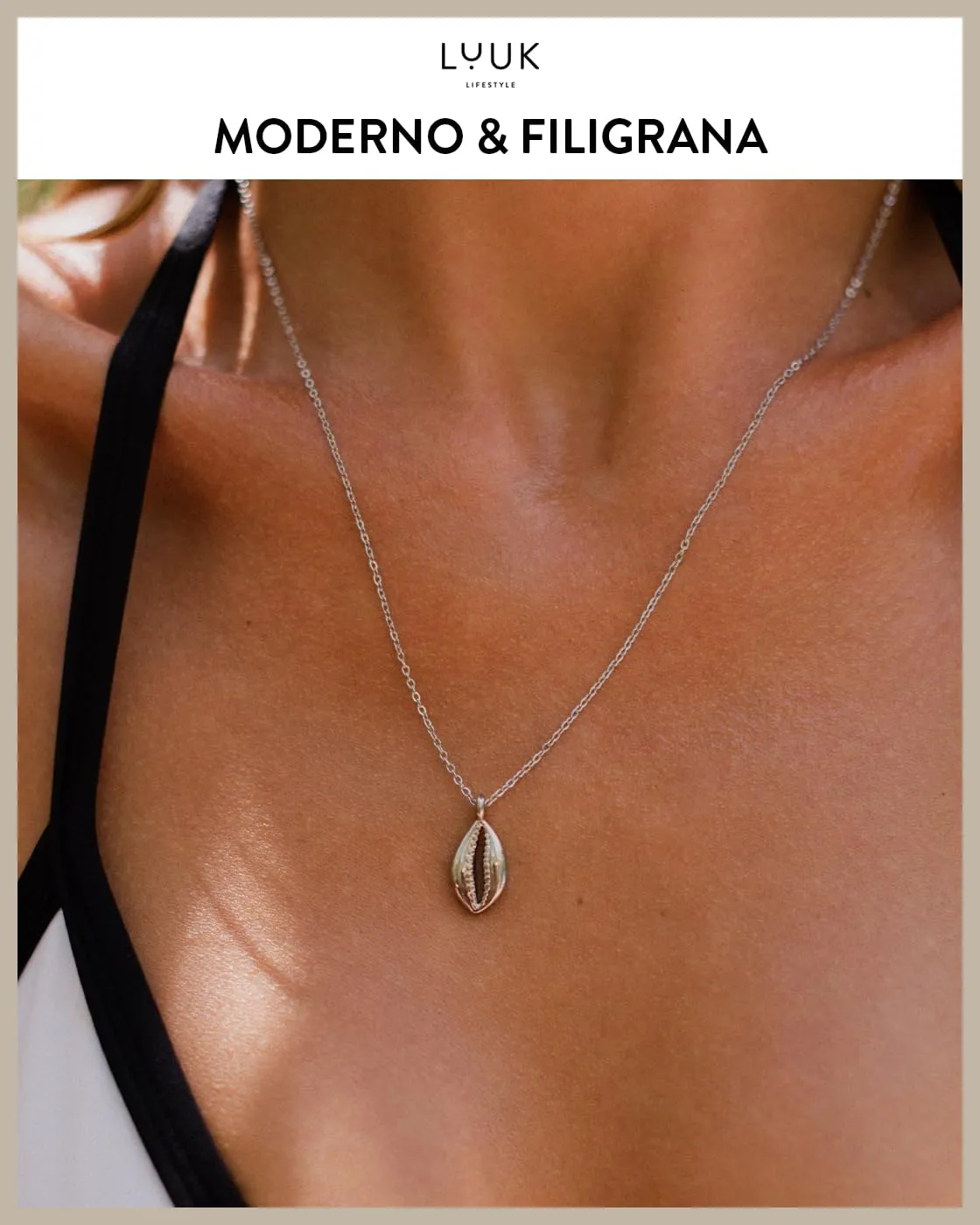 LUUK LIFESTYLE Collana con Ciondolo Piccola Conchiglia, Argento, 50cm - immagine 3
