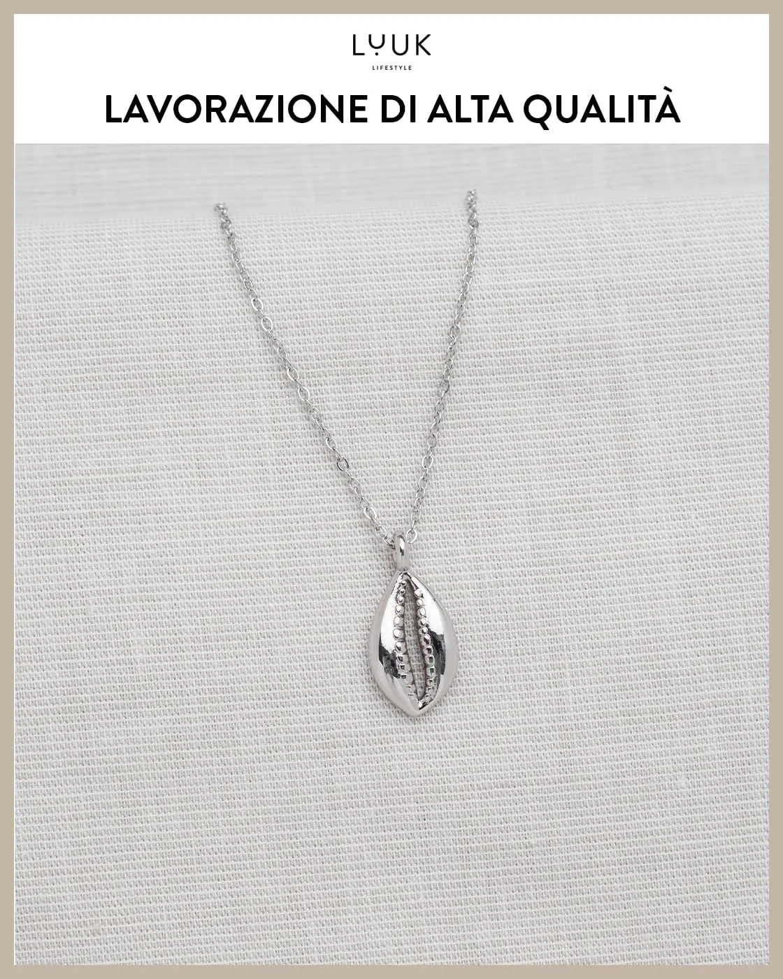 LUUK LIFESTYLE Collana con Ciondolo Piccola Conchiglia, Argento, 50cm - immagine 4