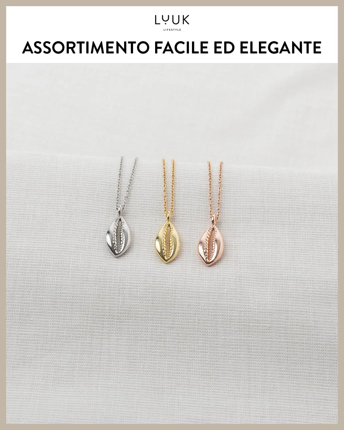 LUUK LIFESTYLE Collana con Ciondolo Piccola Conchiglia, Argento, 50cm - immagine 5