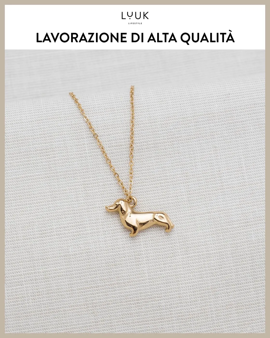 LUUK LIFESTYLE Collana Acciaio Inox con Ciondolo Bassotto, Oro, 50cm - immagine 4