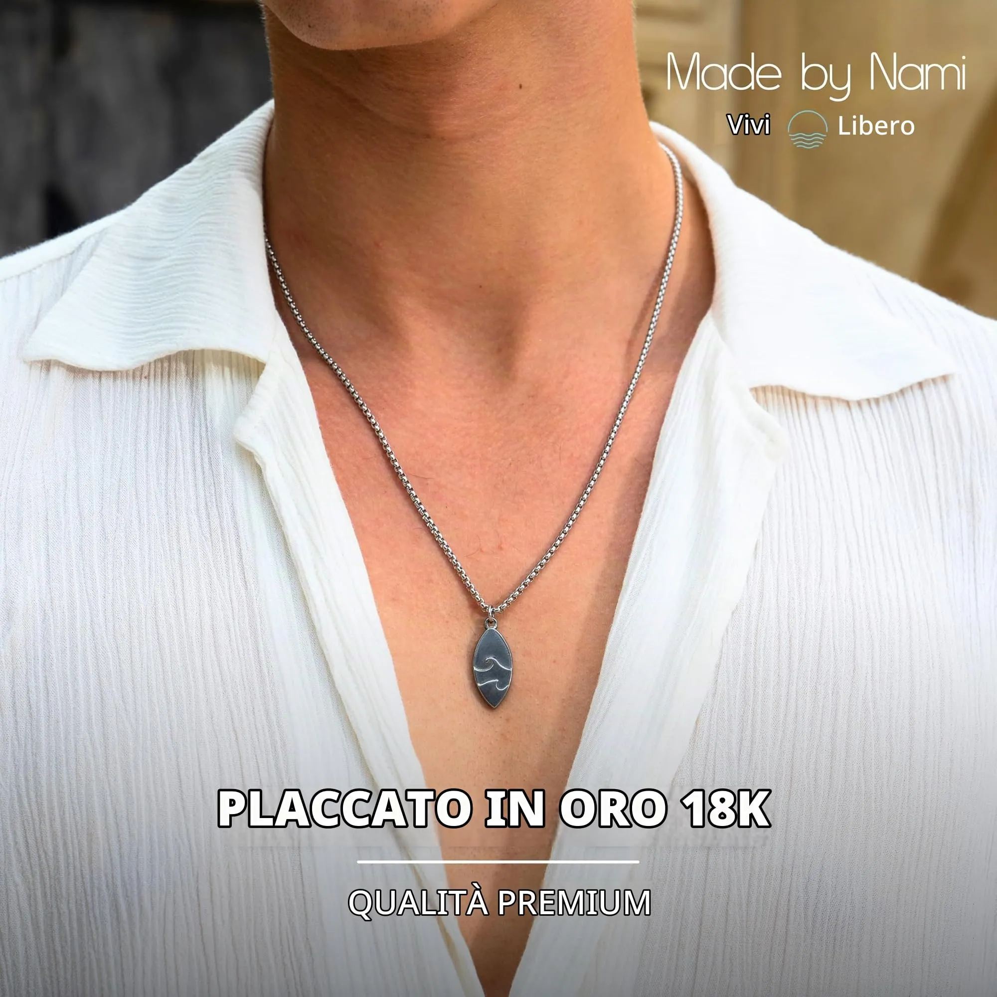Made by Nami Collana Uomo in Acciaio Inossidabile con Ciondolo Freccia, 60cm, Argento - immagine 3