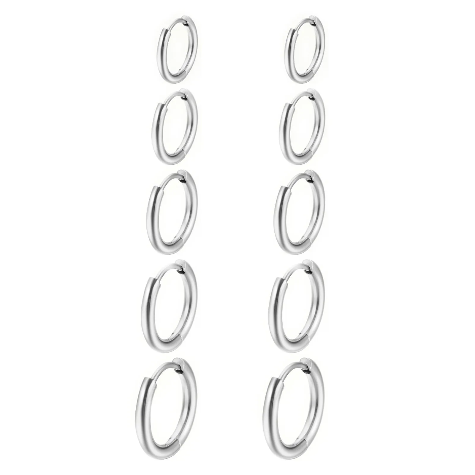XENQITO Orecchini a Cerchio in Acciaio Inossidabile, 5 Paia, 6-14 mm, Argento - immagine 1