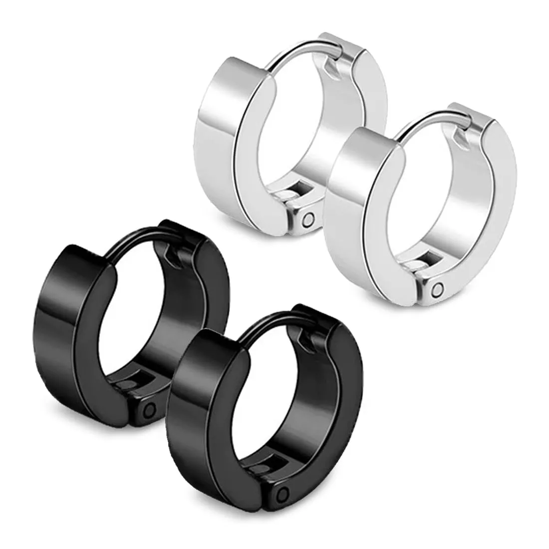 JRYXDS Orecchini a Cerchio Unisex in Acciaio Inossidabile, 4*9 mm, 2 Paia (Nero e Argento) - immagine 1