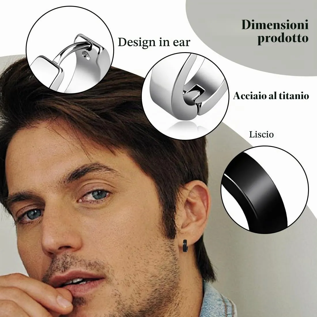 JRYXDS Orecchini a Cerchio Unisex in Acciaio Inossidabile, 4*9 mm, 2 Paia (Nero e Argento) - immagine 2