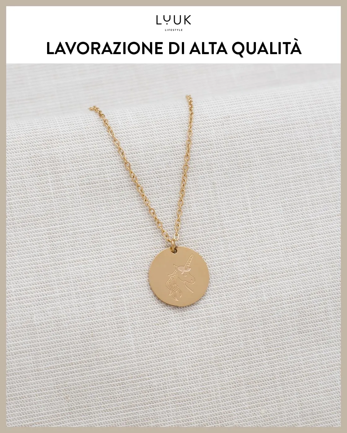 LUUK LIFESTYLE Collana in Acciaio Inox con Ciondolo Unicorno, Oro, 50cm - immagine 4